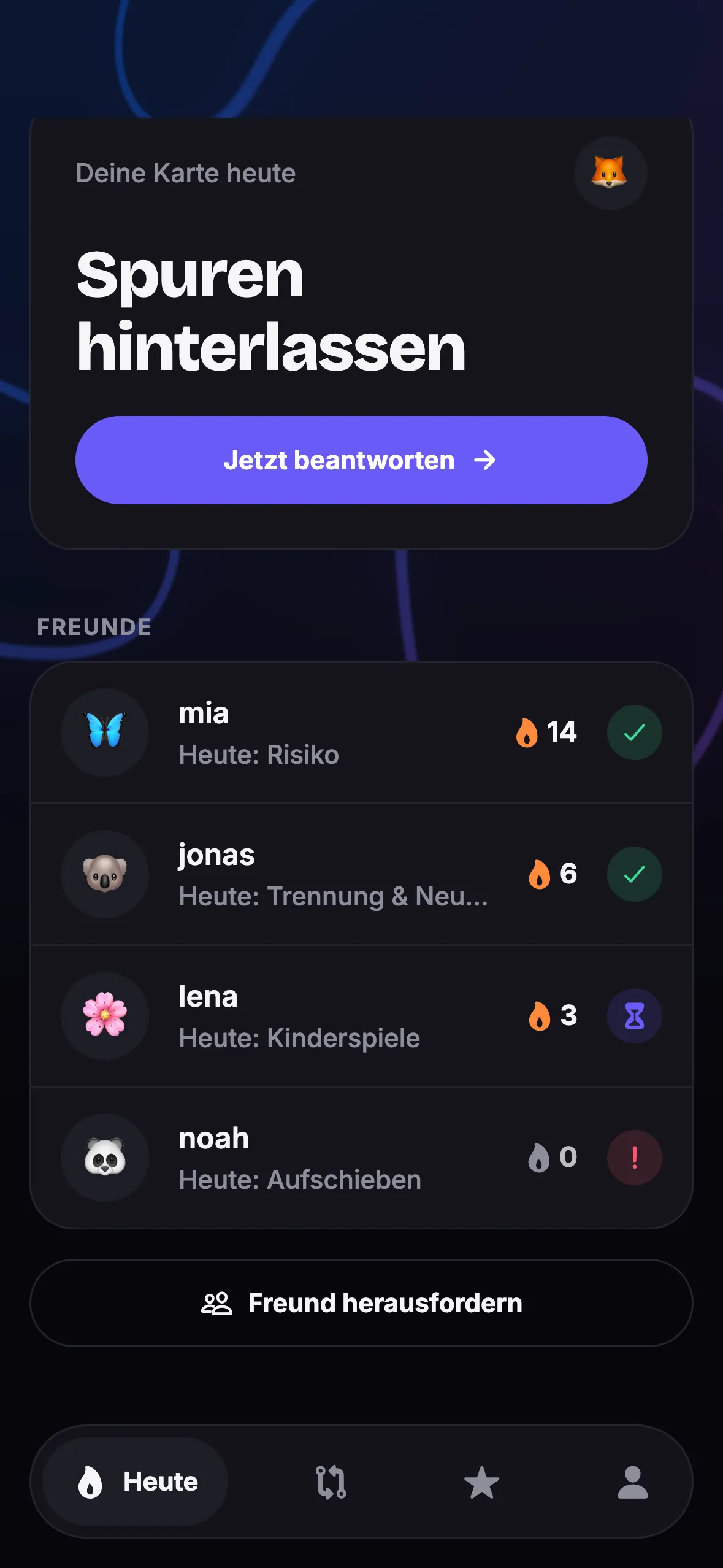 Home screen with friends and their streaks