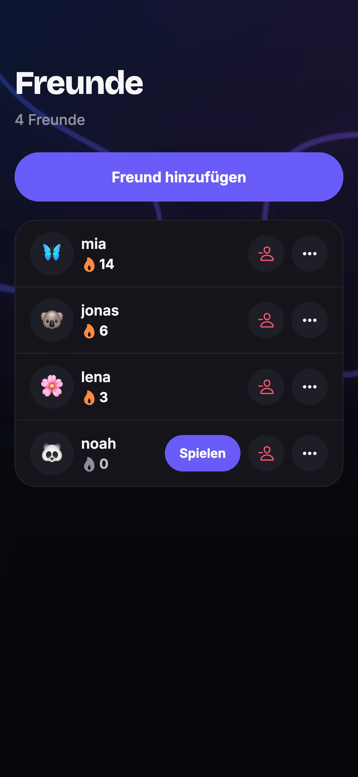Friends list with streaks